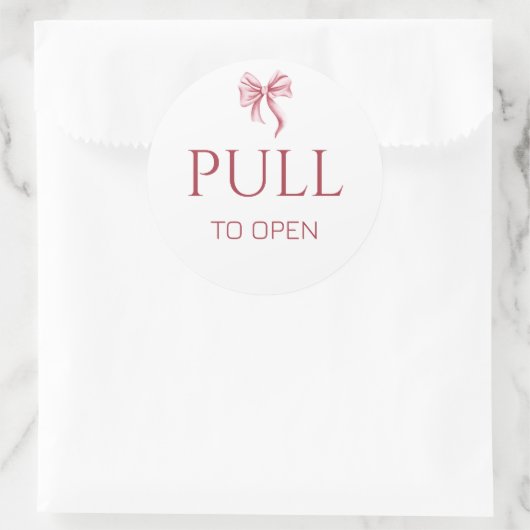 Pink Bow Pull to Open Door Sign Ronde Sticker (Tas)