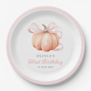 Pink Bow Pumpkin 1e verjaardag Papieren Bordje