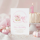 Pink Bow Pumpkin 1st Birthday Invitation Kaart