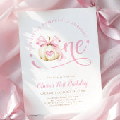 Pink Bow Pumpkin 1st Birthday Invitation Kaart