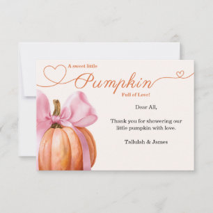 Pink Bow Pumpkin Baby shower Dank u kaart 🎀 – E