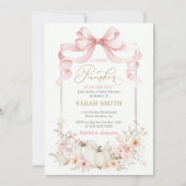 Pink Bow Pumpkin Baby shower Girl Invitation Kaart (Voorkant)