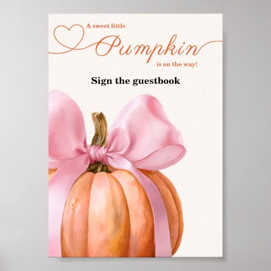 Pink Bow Pumpkin Baby shower Guestbook Sign Poster (Voorkant)