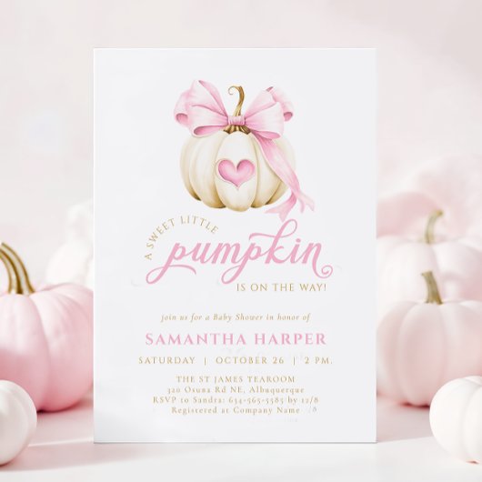 Pink Bow Pumpkin Baby shower Kaart