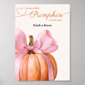 Pink Bow Pumpkin Baby shower "Pak een gunst" Teken Poster