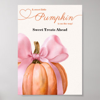 Pink Bow Pumpkin Baby shower "Sweet Treats Ahead" Poster