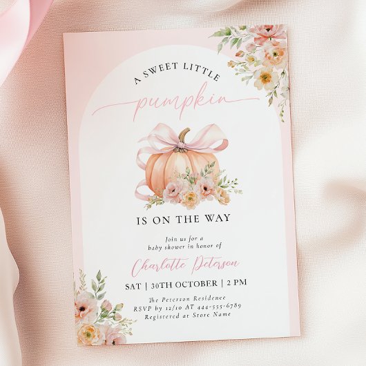 Pink Bow Pumpkin Floral Baby Shower Kaart