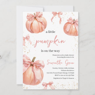 Pink Bow Pumpkin Girl Baby shower Kaart