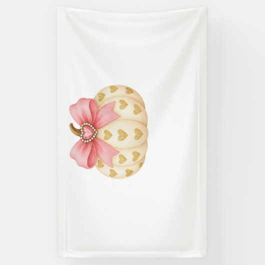 Pink Bow Pumpkin met Gouden Harten – Coquette Fal Spandoek (Verticaal)
