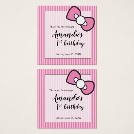 Pink Bow, rayures, 1ère fête d'anniversaire (Devant & derrière)