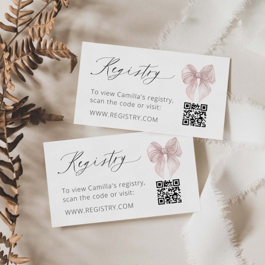 Pink Bow Registry QR-code Informatiekaartje