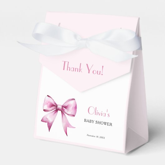 Pink Bow Ribbon Baby shower Bedankt Bedankdoosjes (Voorkant Zijde)