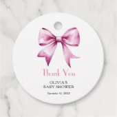 Pink Bow Ribbon Baby shower Bedankt Bedankjes Labels (Voorkant)
