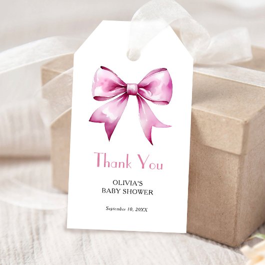 Pink Bow Ribbon Baby shower Bedankt Cadeaulabel