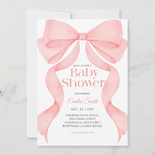 Pink bow ribbon baby shower  kaart (Voorkant)