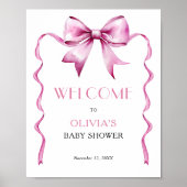 Pink Bow Ribbon Baby shower Welkom Poster (Voorkant)