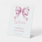 Pink Bow Ribbon Baby shower Welkom Reclamebord Met Voetstuk (Voorkant)
