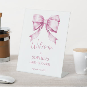 Pink Bow Ribbon Baby shower Welkom Reclamebord Met Voetstuk