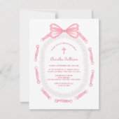 Pink Bow Ribbon Lijst doop Kaart (Voorkant)