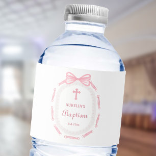 Pink Bow Ribbon Lijst doop Waterfles Etiket