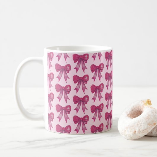 Pink Bow Ribbon Love Motif Valentine Coffee Mug (Avec donut)