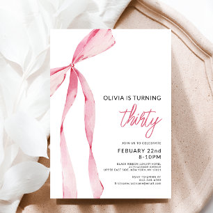 Pink Bow Ribbon Verjaardagsfeest Feest Script Kaart