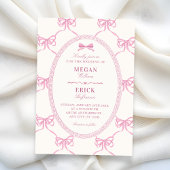 Pink bow ribbon wedding kaart
