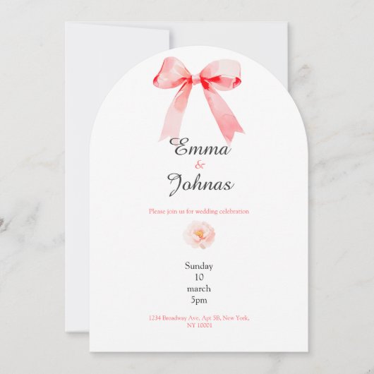 pink bow rose chic wedding invitation kaart (Voorkant)