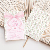 Pink Bow Rose Girls Just Wanna Be One 1st Birthday Kaart