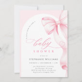 Pink Bow Script Baby Shower Invitation (Devant)