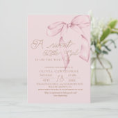 Pink Bow Script Baby Shower Invitation Kaart (Staand voorkant)