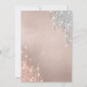 Pink Bow Silver Glitter Drips Rose Gold Sweet 16 Kaart (Achterkant)