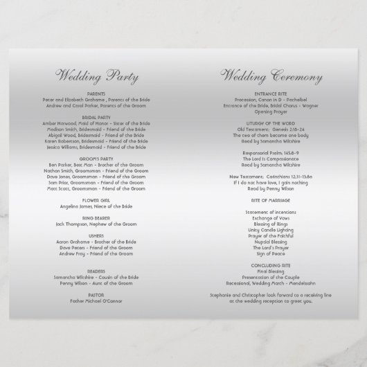 Pink Bow Silver Sequins Mariage Ceremony Programme (Dos)