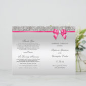 Pink Bow Silver Sequins Mariage Ceremony Programme (Debout devant)