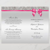 Pink Bow Silver Sequins Mariage Ceremony Programme (Devant)