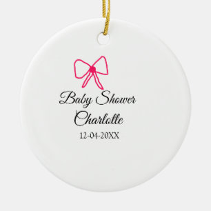 PINK BOW SIMPLE BABY SHOWER NAAM TOEVOEGEN DATUM M KERAMISCH ORNAMENT