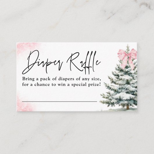 Pink Bow Snowflake Baby Shower Diaper Raffle Card Informatiekaartje (Voorkant)