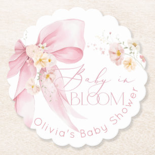 Pink Bow Spring wilde bloemen Baby in Bloom Kartonnen Onderzetters