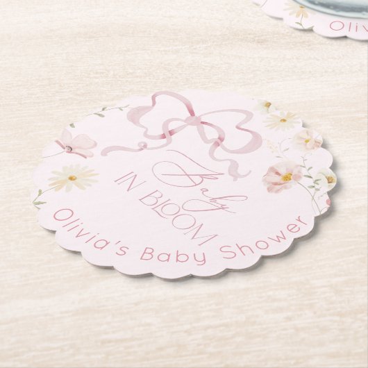 Pink Bow Spring wilde bloemen Baby in Bloom Kartonnen Onderzetters (Gekanteld)