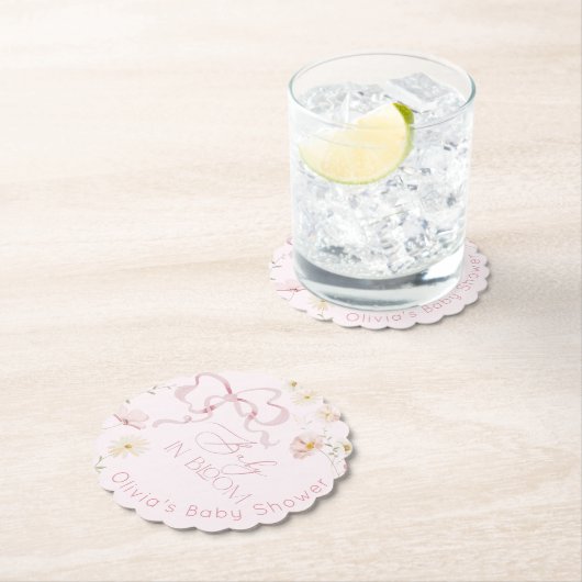 Pink Bow Spring wilde bloemen Baby in Bloom Kartonnen Onderzetters (Insitu)