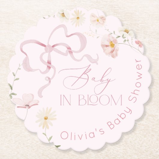Pink Bow Spring wilde bloemen Baby in Bloom Kartonnen Onderzetters (Voorkant)
