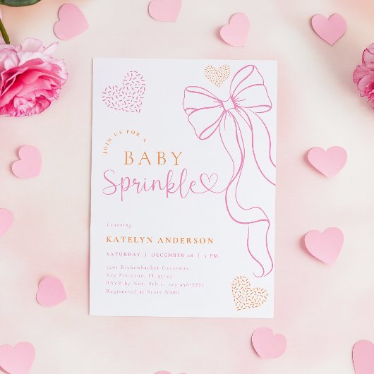 Pink Bow Sprinkle Baby Shower Invitation