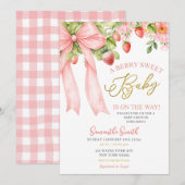 Pink Bow Strawberry Baby Shower Invitation (Devant / Derrière)
