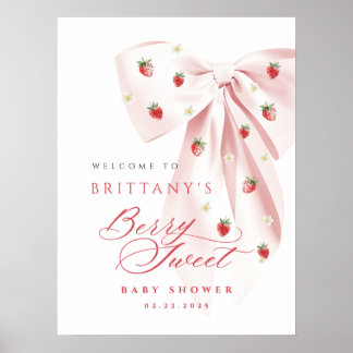 Pink Bow Strawberry Baby Shower Poster