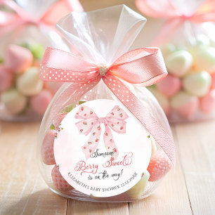 Pink Bow Strawberry Berry Sweet Baby shower Ronde Sticker