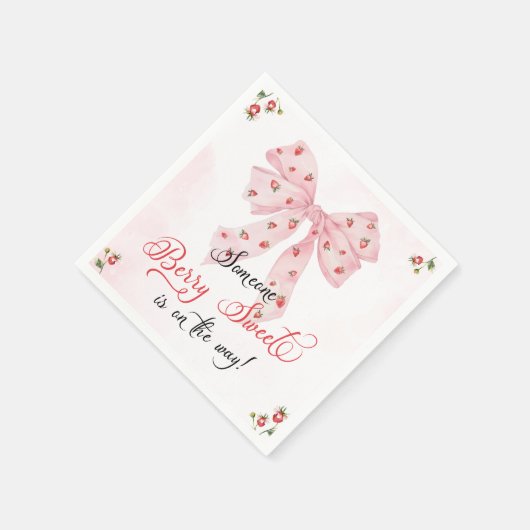 Pink Bow Strawberry Berry Sweet Baby shower Servet (Hoek)