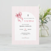 Pink Bow Striped Baptism Invitation for Girls (Debout devant)