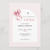 Pink Bow Striped Baptism Invitation for Girls (Devant)