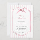 Pink Bow Stripes Baby Shower Invitation (Devant)