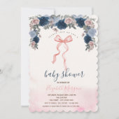 Pink Bow Stripes Flowers Baby shower Kaart (Voorkant)